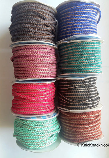 Purple / Light Green / Fuchsia Pink / Dark Brown / Blue / Teal / Light Brown / Black And Gold Thread Braid Trim